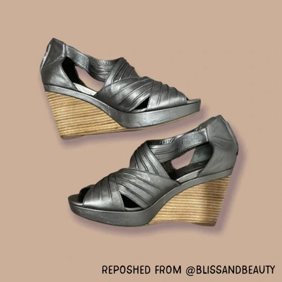 Cole Haan Grey Strappy Wedge Heels - Picture 1 of 4